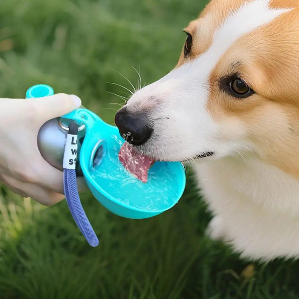 Botella de agua portátil para perros con dispensador integrado y cuenco plegable de silicona. Diseño a prueba de fugas, ideal para senderismo, viajes, y paseos